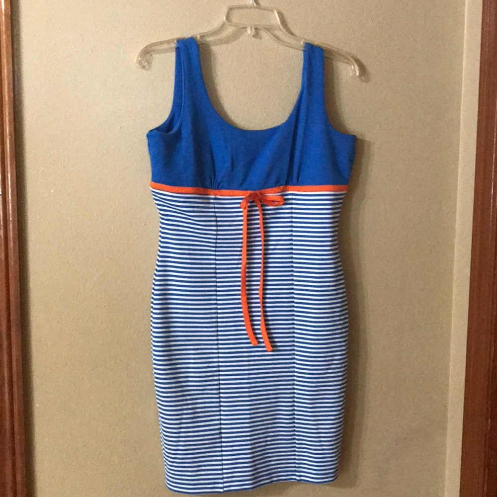 Blue and white striped dress